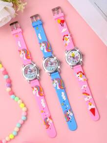 3 件套可爱彩虹独角兽卡通儿童运动石英手表 - 彩色 - 查看 3