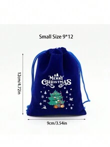 1 套/10 件全新海军蓝圣诞糖果礼品袋、抽绳零食收纳袋、圣诞苹果礼品包装袋、随机图案组合、圣诞 - 寶藍色 - 查看 3