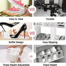 鞋槽整理器，加厚双层储物层壁橱整理堆垛器，方便，无需组装，架子节省空间，具有 4 个可调节高度，易于清洁，可堆叠支架，1 件/3 件 - 彩色 - 查看 5