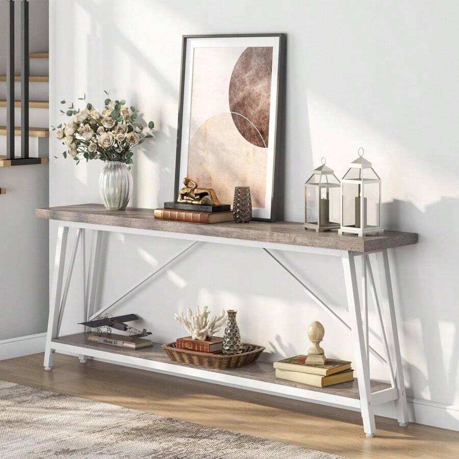 Tribesigns 70.9 Inches Industrial Extra Long Sofa Table Behind Couch