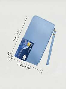 长拉链钱包，双层手拿包，手机袋，简约女士手提包，超薄多功能收纳包，1 件 - 藍色 - 查看 3