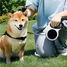 带 LED 手电筒的伸缩狗绳(内置灯)自动伸缩狗绳 - 可调节牵引绳握把,耐用设计,非常适合夜间安全和户外活动(电池供电) - 白色 - 查看 3