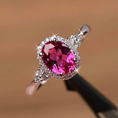 Cravure 1 szt. Nowy pierścionek z cyrkonią w kolorze fuksji, damska biżuteria zaręczynowa