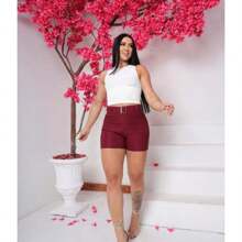 Begaline Women's Shorts Summer Fashion Jogger Shorts With Fake Belt - 紫紅色 - 查看 1