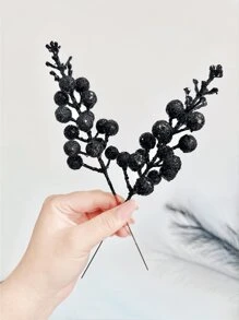 2PCS/4PCS/6PCS 人造闪光植物带浆果，可爱圣诞树装饰饰品剪枝，适用于客厅和卧室、婚礼、派对、家居装饰、办公桌装饰。万圣节装饰、感恩节圣诞用品、家居装饰、桌面装饰、室内外圣诞装饰、情人节、礼物 - 黑色 - 查看 6