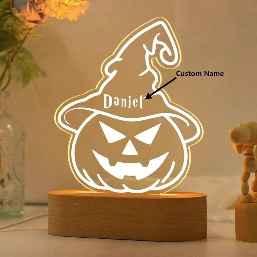 Custom Text Halloween Pumpkin Night Light,Halloween Decor,Spooky Season Gift,Goth Night Light,Goth Decor,Halloween Gift For Kids,Children's Light Gifts Birthday Graduation