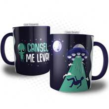 Mug Meme Tired Take Me UFO Extraterrestrial Flying Saucer - Human Cup Abducted By ET UFO Funny Funny Creative Gift - Navy Blue - View 1