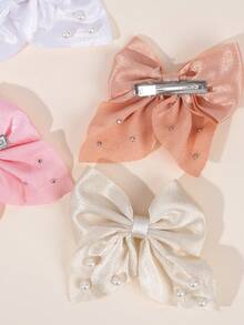 4 件装女孩粉白水手发饰，带尾巴的珍珠丝带蝴蝶结鳄鱼夹，纯色缎带蝴蝶结发夹，优雅蝴蝶结发夹，度假蝴蝶结发夹，纯色蝴蝶结发夹，女士时尚发饰 - 彩色 - 查看 5