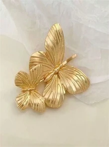 精致金属新娘婚礼头饰，法式优雅蝴蝶金色新款中式卷发蝴蝶高端发夹，发饰，女士配饰 - 金色 - 查看 12