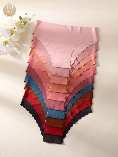 10pcs/Pack - Women's Seamless Wavy Edge Briefs, Comfortable Skin-Friendly Solid Color Sexy Ladies Briefs