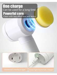1 Conjunto De Cepillo De Limpieza Eléctrico, Cepillo De Limpieza Eléctrico Impermeable A Prueba De Agua, Limpiador De Cocina Portátil Inalámbrico, Cepillo De Limpieza Giratorio, Cepillo De Fregar Con Alimentación Para Baño Recargable, Cepillo De Limpieza Automático Giratorio Y Cepillo De Fregar Para Limpiar - Blanco - Ver 6