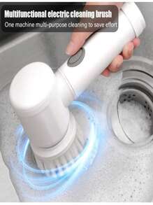 1 Conjunto De Cepillo De Limpieza Eléctrico, Cepillo De Limpieza Eléctrico Impermeable A Prueba De Agua, Limpiador De Cocina Portátil Inalámbrico, Cepillo De Limpieza Giratorio, Cepillo De Fregar Con Alimentación Para Baño Recargable, Cepillo De Limpieza Automático Giratorio Y Cepillo De Fregar Para Limpiar - Blanco - Ver 2
