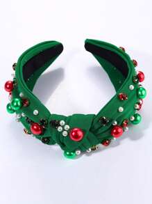 1 قطعة شريط شعر للنساء مزين بالكريستال والخرز الاصطناعي لحفلات عيد الميلاد، قبعة عيد الميلاد من مادة البوليستر، إكسسوارات شعر