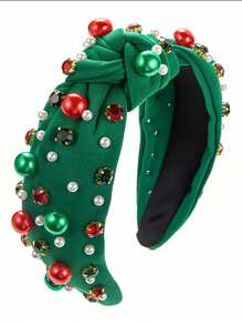 1 قطعة شريط شعر للنساء مزين بالكريستال والخرز الاصطناعي لحفلات عيد الميلاد، قبعة عيد الميلاد من مادة البوليستر، إكسسوارات شعر