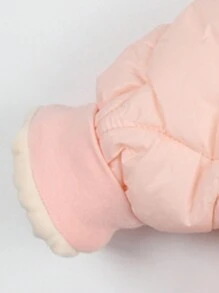 女婴纯色拉链连帽衫，带 3D 耳朵装饰和连体衣，秋冬 - 粉色 - 查看 3