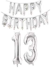 银色生日快乐数字字母铝箔气球成人生日派对装饰10 11 12 14 15 18 20 25 30 35 40 50岁60岁圣诞节 - 銀色 - 查看 15