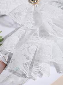 1 件女士休闲黑/白多层蕾丝荷叶边裙下摆，仿宝石花卉装饰，仿珍珠吊坠可拆卸衣领，适合舞台表演、派对、西装配饰情人节 - 白色 - 查看 4