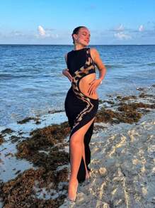 Robe longue à imprimé Python avec décolleté ajouré, pour femme, vêtements d'été