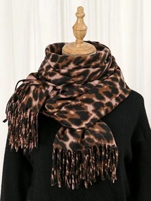 1 件女士波西米亚豹纹流苏保暖围巾，日常百搭，秋冬 - 彩色 - 查看 12