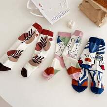 5 pares de meias criativas com personagens grafite, meias grafite personalizadas, meias cano médio masculinas, meias patchwork com lábios, estilo harajuku streetwear Y2K, meias estilo universitário retrô