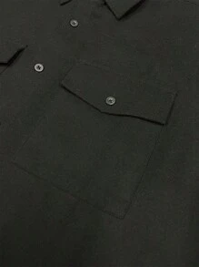 Men's Woven Plaid Flannel Long Sleeve Brushed Casual Fitted Normal Shacket - 黑色 - 查看 4