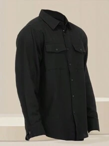 Men's Woven Plaid Flannel Long Sleeve Brushed Casual Fitted Normal Shacket - 黑色 - 查看 2