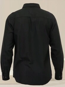 Men's Woven Plaid Flannel Long Sleeve Brushed Casual Fitted Normal Shacket - 黑色 - 查看 3