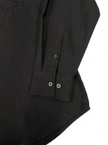 Men's Woven Plaid Flannel Long Sleeve Brushed Casual Fitted Normal Shacket - 黑色 - 查看 5