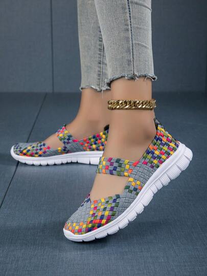 Teens' Platform Sneakers, Casual Sandals, Colorful Woven Shoes, EVA Thick Sole Comfortable Slip-On Shoes For Indoor/Outdoor, Suitable For Daily Wear, Unique Design Shoes, Ramadan, New Year Gift, Size 36-42