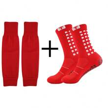 2 件套吸湿排汗透气防滑足球袜和足球腿套，高弹性护胫板