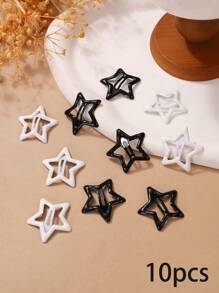 10/12 piezas Pasadores de pelo con estrellas de colores brillantes para niños en negro, blanco, rojo. Accesorios de pelo lindos para estudiantes, fiestas y celebraciones - Blanco y Negro - Ver 7