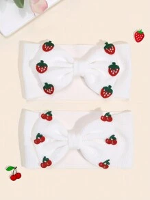 1/2pcs Crochet Strawberry Headband For Toddler Girls Adorable Fruit Hair Bow Hairband For Toddler Infant Newborn Solid Color White Bow Hair Band Exquisite Fruit Baby Headband Soft Stretchy Headpiece Holiday Party Headpiece Kids Baby Hair Accessories - Multicolor - View 2