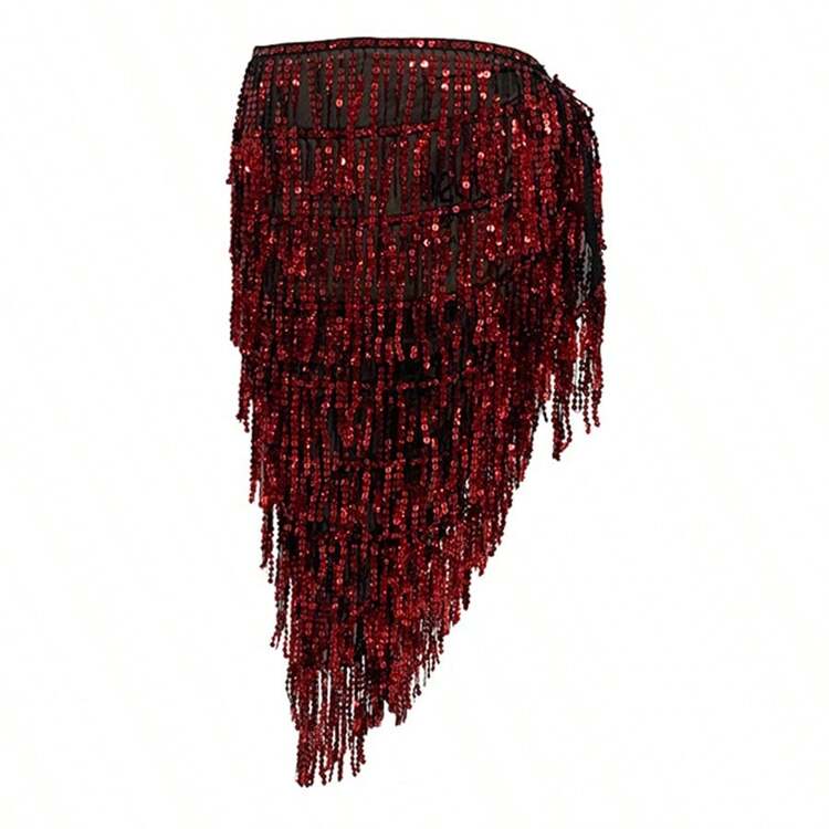 Nuevo Fular de cadera para danza del vientre con lentejuelas, cadena de cintura con flecos, adecuado para fiestas de danza y principiantes - Multicolor - Añade 11