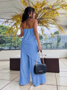 Long Dune Fabric Jumpsuit - Baby Blue - View 2