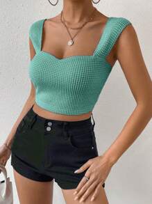 Women's Solid Sweetheart Neck Modal Knit Crop Top - 薄荷綠 - 查看 1