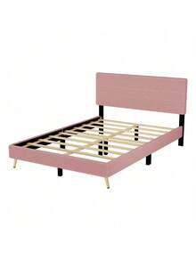 2 Pieces Bedroom Sets Queen Size Upholstered Bed Frame, Modern Corduroy  Storage Ottoman,Pink - 粉紅色+實木+MDF+大床+2件套裝 - 查看 5