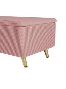 2 Pieces Bedroom Sets Queen Size Upholstered Bed Frame, Modern Corduroy  Storage Ottoman,Pink - 粉紅色+實木+MDF+大床+2件套裝 - 查看 10