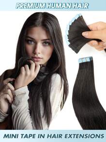 10 Pcs Mini Tape In Hair Extensions Human Hair Color 1b Nature Black 14-22 Inch Remy Human Hair Double Side Invisible Seamless Tape In Hair Extensions