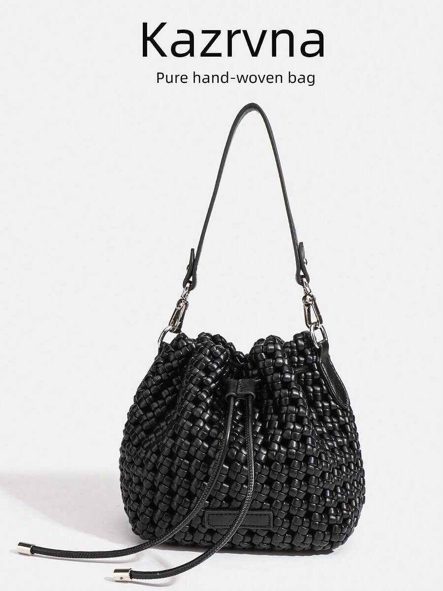 Túi đeo vai du lịch nữ dung tích lớn, chất liệu da PU giả, dệt tay, họa tiết kẻ caro, màu trơn, thích hợp cho hoạt động ngoài trời và du lịch dành cho bé gái và phụ nữ