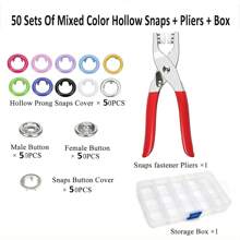 Set de 50-200 piezas de botones a presión huecos y sólidos de colores, juego de alicates de acero inoxidable para coser, manualidades, ropa, accesorios DIY, pantalones, baberos, sombreros, zapatos, paraguas, tutorial para principiantes (color aleatorio)
