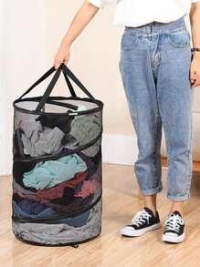 1pc Large Oxford Cloth Foldable Laundry Basket, Convenient Mesh Breathable With Handle, Clothes Storage Bin - Multicolor - View 3