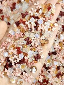 1 盒棕色调树脂丝带蝴蝶结染料玫瑰雏菊花和水晶美甲饰品 DIY 配件美甲用品指甲饰品美甲宝石 - 彩色 - 查看 2