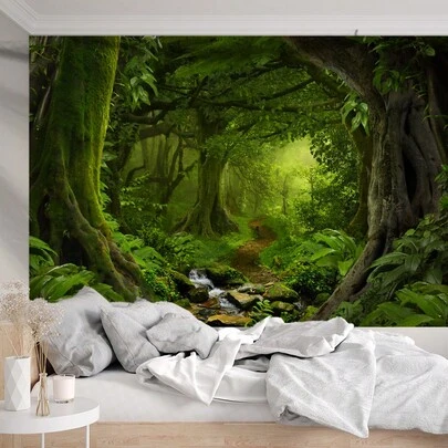1 tấm thảm dệt treo tường phong cảnh rừng xanh với 3 đinh và 2 kẹp, trang trí tường phòng ngủ hình chữ nhật với họa tiết in nổi, mang lại bầu không khí tự nhiên, trang trí nhà cửa, trang trí phòng, cờ phòng, đồ dùng trong phòng, thảm treo tường, thảm treo tường