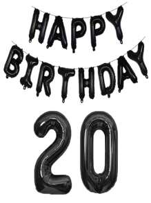 黑色生日快乐数字铝箔气球成人生日派对装饰10 11 14 15 16 18 25 30 35 40 50 60 70岁，圣诞节 - 黑色 - 查看 29