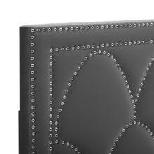 Headboard For Bed Upholstered In Italian Velvet, With  Stud Decoration - Dark Grey - View 3