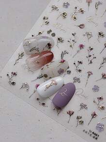 5D金线干花美甲贴纸闪亮秋叶美甲贴花花卉美甲装饰美甲用品 - 彩色 - 查看 2