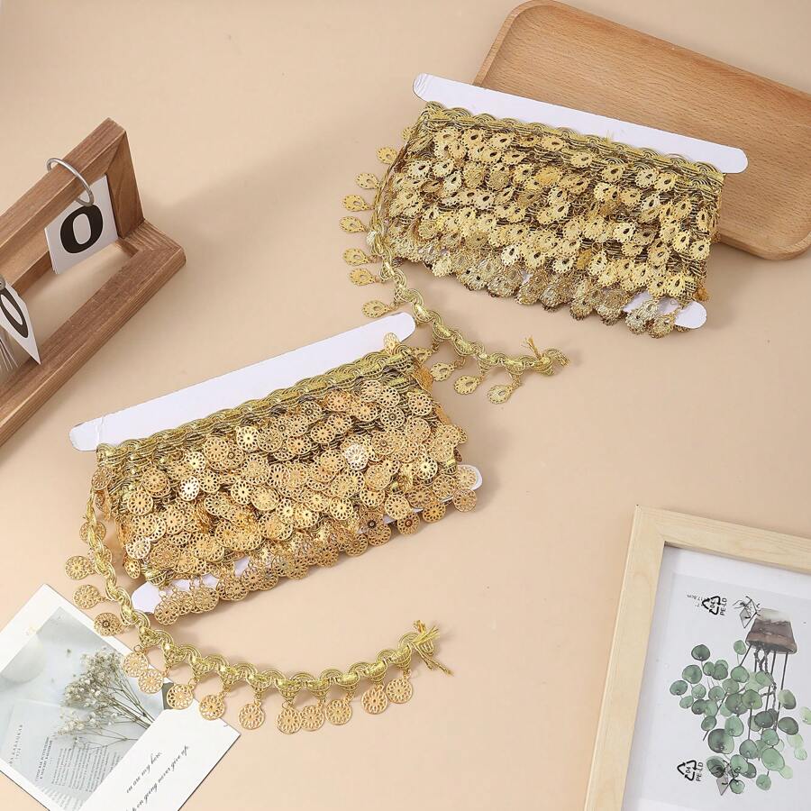 2 Yards Gold Round Hanging Tassel Jewelry Accessories Hat Decor Pendant Rhinestone DIY Clothing Ornament Material - Multicolor - View 1