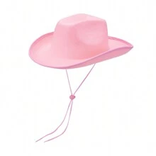 Adjustable Chin Strap Cowboy Hats Cowgirl Hat With Scarf For Women Girls Cowboy Costume Theme Party - 粉紅色 - 查看 2