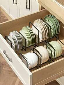 1pc Metal Plate Holder Organizer, Vertical Plate Rack, Dish Organizer For Cabinet, Drying Rack For Kitchen Cupboard, Kitchen Accessories - Multicolor - View 3
