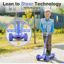 WAYPLUS 3 Wheel Scooter For Kids Ages 3+, 25mm Extra Thick Deck & Light Up Wheels For Kids Ages 3-5, 5-7. 4 Levels Adjustable Heights, Three Wheel Scooter For Kids Ages 8-12, Max Load 180LBS - 藍色 - 查看 4